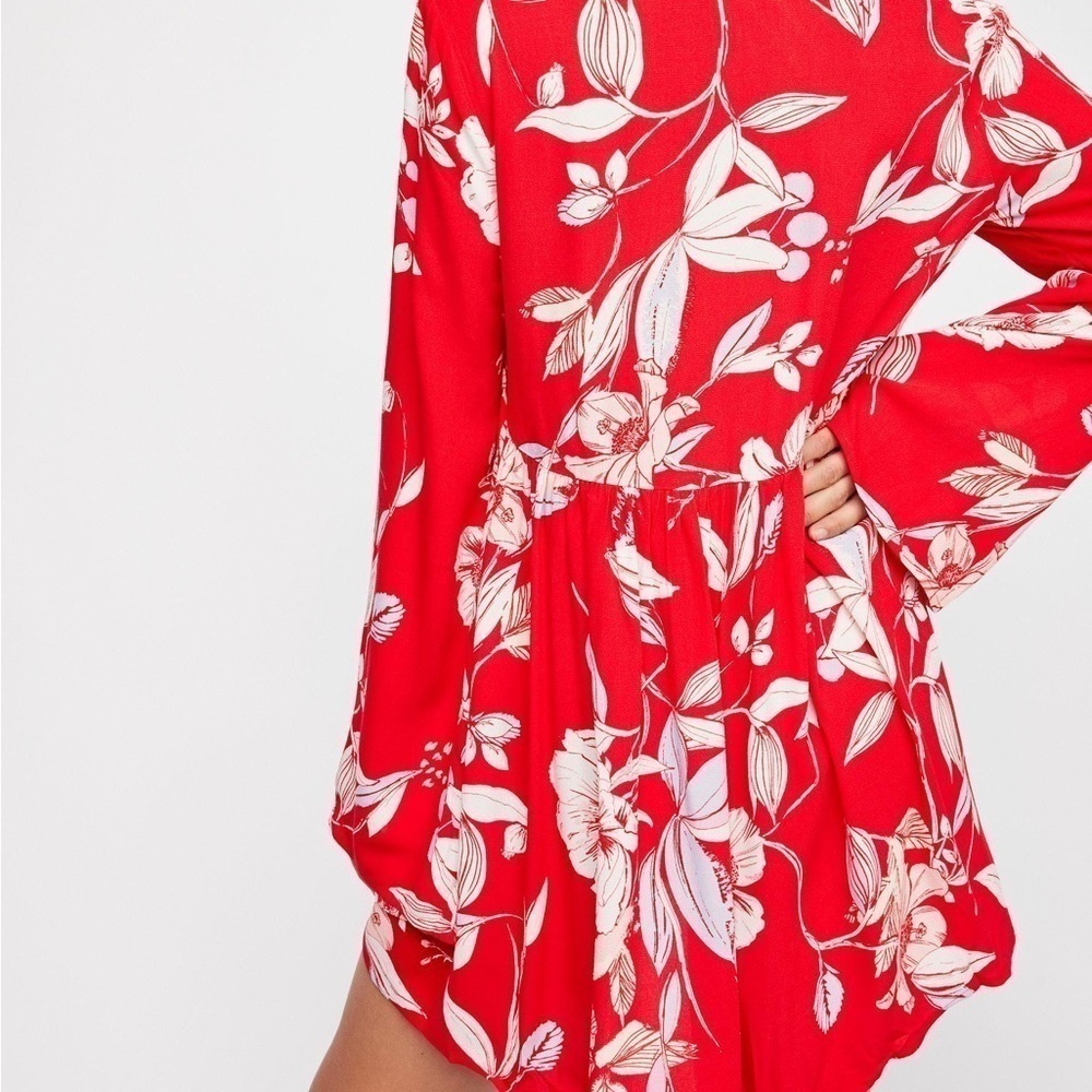 Free People Bella Floral Print V-Neck Tunic Dress Red Boho Size XS - Picture 3 of 13